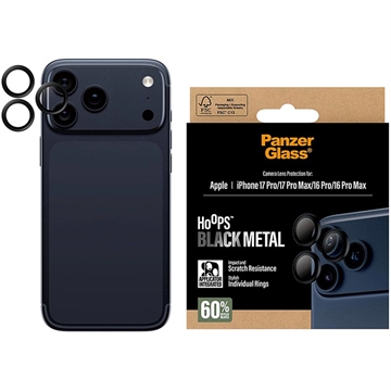 Protezione della lente della fotocamera iPhone 17 Pro/17 Pro Max/16 Pro/16 Pro Max PanzerGlass Hoops - Nero