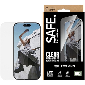 Proteggi schermo in vetro temperato per iPhone 17/16 Pro PanzerGlass Safe Ultra-Wide Fit - 9H - trasparente