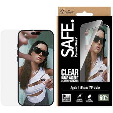Proteggi schermo in vetro temperato per iPhone 17 Pro Max PanzerGlass Safe Ultra-Wide Fit - 9H - trasparente