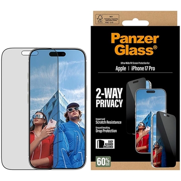 Proteggi schermo privacy iPhone 17 Pro PanzerGlass Ultra-Wide Fit EasyAligner 2-Way - 9H - Bordo nero