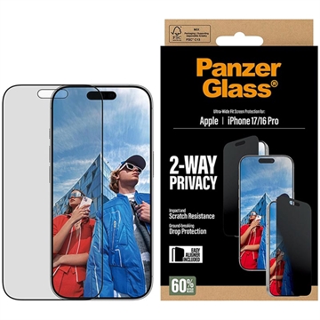 Proteggi schermo Privacy iPhone 17/16 Pro PanzerGlass Ultra-Wide Fit EasyAligner 2-Way - 9H - Bordo nero