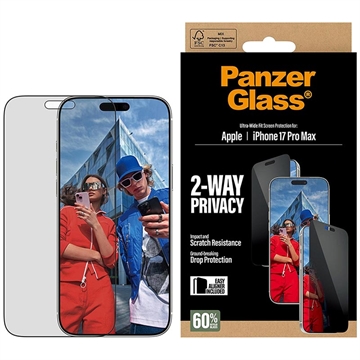 Proteggi schermo privacy iPhone 17 Pro Max PanzerGlass Ultra-Wide Fit EasyAligner 2-Way - 9H - Bordo nero