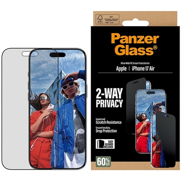 Proteggi schermo privacy iPhone Air PanzerGlass Ultra-Wide Fit EasyAligner 2-Way - 9H - Bordo Nero