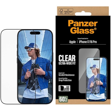 Proteggi Schermo PanzerGlass Ultra-Wide Fit EasyAligner per iPhone 17/16 Pro - Trasparente