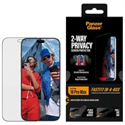 iPhone 18 Pro Max - Protezione per schermo PanzerGlass Ultra-Wide Fit con FastFit In-A-Box a doppia funzione privacy - 9H - Bordi neri
