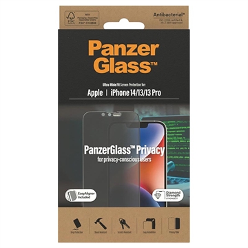 Proteggi Schermo PanzerGlass Ultra-Wide Fit Privacy EasyAligner per iPhone 13/13 Pro/14 - Bordo Nero