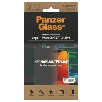 Proteggi Schermo PanzerGlass Ultra-Wide Fit Privacy per iPhone 13/13 Pro/14 - Nero