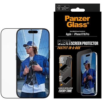 Protezione dello schermo iPhone 17/16 Pro PanzerGlass Ultra-Wide Fit con FastFit In-A-Box - 9H - Bordo nero