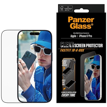 Protezione dello schermo iPhone 17 Pro PanzerGlass Ultra-Wide Fit c. FastFit In-A-Box - 9H - Bordo nero