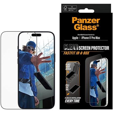 Protezione dello schermo iPhone 17 Pro Max PanzerGlass Ultra-Wide Fit con FastFit In-A-Box - 9H - Bordo nero