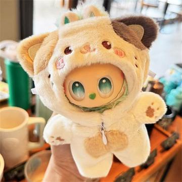 Tuta con cappuccio in peluche a tema animale per bambola Labubu 17 cm - Gatto