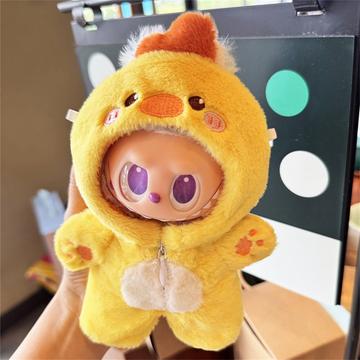 Tuta con cappuccio in peluche a tema animale per bambola Labubu 17 cm - Pulcino