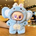 Tuta con cappuccio in peluche a tema animale per bambola Labubu 17 cm - Elefante