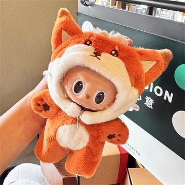 Tuta con cappuccio in peluche a tema animale per bambola Labubu 17 cm - Volpe