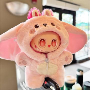 Tuta con cappuccio in peluche a tema animale per bambola Labubu 17 cm - Coniglio