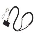 Cordino in poliestere per telefono regolabile da 5 mm per il collo, cinturino per cellulare Crossbody con patch - Nero