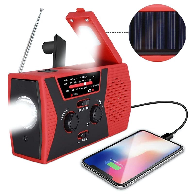 Radio portatile di emergenza con manovella e allarme SOS - rossa