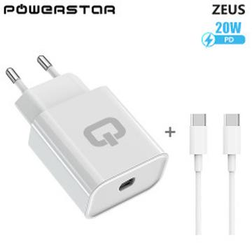 Caricabatterie da parete Powerstar Zeus con cavo USB-C - 20W - Bianco