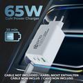 Caricabatterie Prio da 65W con tecnologia GaN, PD 3.0, PPS, QC 3.0 - 2 porte USB-C, 1 porta USB-A - Bianco