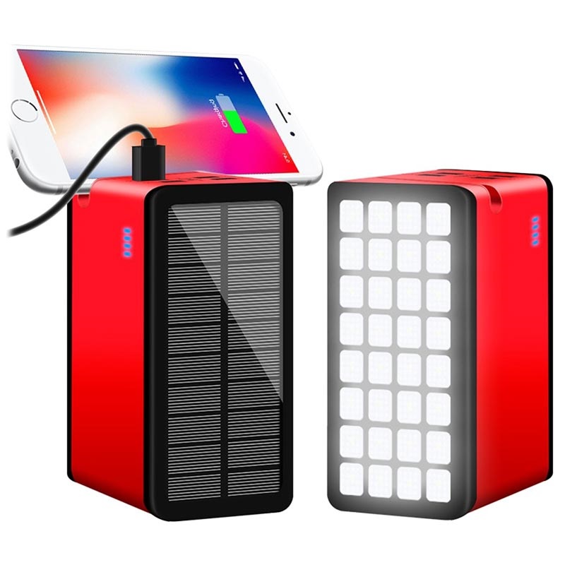 Psooo 100000mAh Solar Power Bank - 4xUSB - Rosso