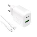 Puro Prolite 20W Caricabatterie a doppia porta con cavo USB-C - Bianco