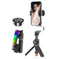 Q34 AI stabilizzatore gimbal per selfie stick con funzione anti-vibrazioni e luce di bellezza RGB - Nero