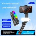 Q34 AI stabilizzatore gimbal per selfie stick con funzione anti-vibrazioni e luce di bellezza RGB - Nero