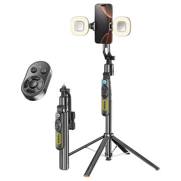 Q625 Quadripiede/Bastone per selfie con tracciamento Bluetooth AI - 1.83m - Nero