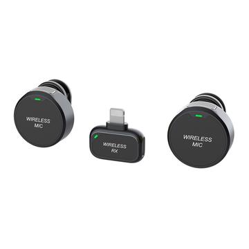 Microfono wireless a clip magnetico Q8 con ricevitore Lightning - 2 pezzi. - Nero