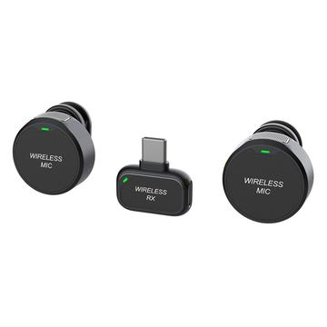 Microfono wireless a clip magnetico Q8 con ricevitore USB-C - 2 pezzi. - Nero