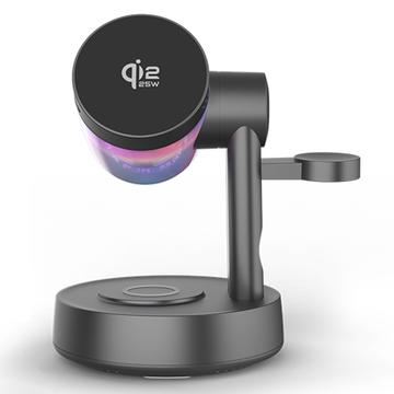 Stazione di ricarica wireless magnetica QI2.2 25W con altoparlante Bluetooth e RGB - Nero