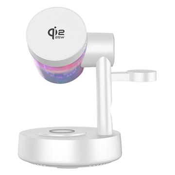 Stazione di ricarica wireless magnetica QI2.2 25W con altoparlante Bluetooth e RGB - Bianco