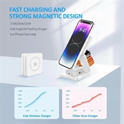 Supporto per caricabatterie wireless magnetico pieghevole Qi2 15W 3 in 1 - Bianco