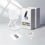 Supporto per caricabatterie wireless magnetico pieghevole Qi2 15W 3 in 1 - Bianco