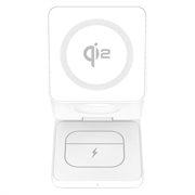 Supporto per caricabatterie wireless magnetico pieghevole Qi2 15W 3 in 1 - Bianco
