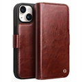 Custodia in pelle a portafoglio iPhone 15 Qialino Classic - Marrone Scuro