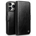 Custodia in pelle a portafoglio iPhone 15 Pro Max Qialino Classic - nera