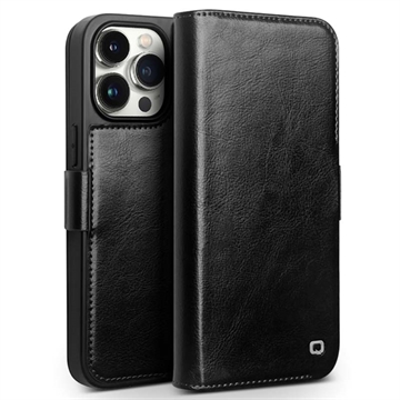 Custodia in pelle a portafoglio iPhone 15 Pro Max Qialino Classic - nera