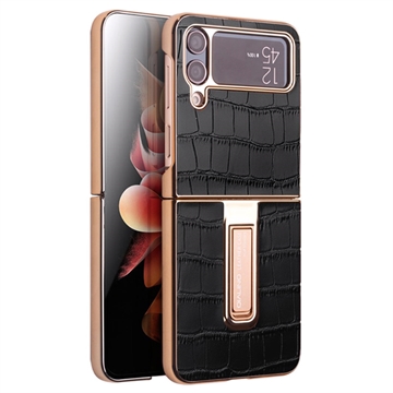 Custodia Rivestita in Pelle Qialino Croco per Samsung Galaxy Z Flip4