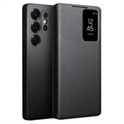 Custodia in Pelle Qialino Smart View per Samsung Galaxy S25 Ultra - Nera