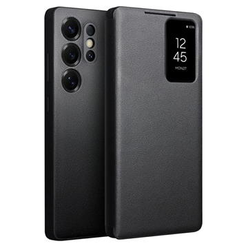 Custodia in Pelle Qialino Smart View per Samsung Galaxy S25 Ultra - Nera