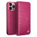 Custodia in Pelle a Portafoglio Qialino per iPhone 15 Pro Max - Coccodrillo - Rosa Neon