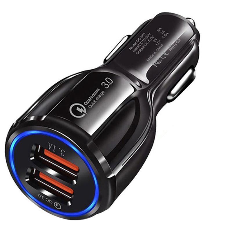 Caricabatteria da auto rapido Quick Charge 3.0 30W DC-681 - 2 x USB - Nero