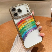 iPhone 17 Pro Max Custodia ibrida arcobaleno con decorazioni per fotocamera in strass - Oro