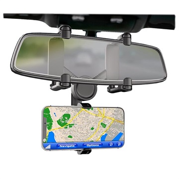 Universal 360 Rotary Rear View Mirror Car Holder - Black