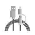 Cavo intrecciato Reekin 2-in-1 - MicroUSB e Lightning - 1m - Argento