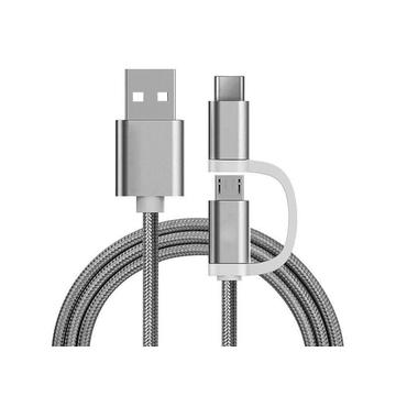 Cavo intrecciato Reekin 2-in-1 - MicroUSB e USB-C - 1m - Argento