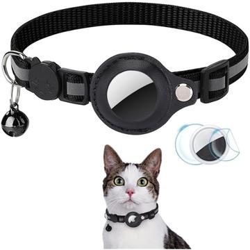 Collare riflettente per animali domestici con supporto AirTag e campanello - Gatti e cani di piccola taglia - Nero