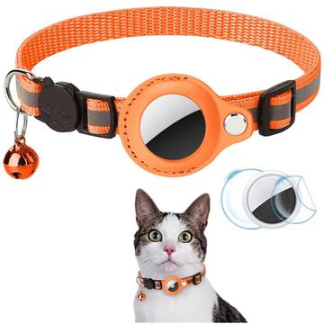 Collare riflettente per animali domestici con supporto AirTag e campanello - Gatti e cani di piccola taglia - Arancione