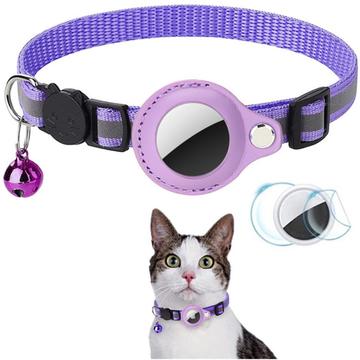 Collare riflettente per animali domestici con supporto AirTag e campanello - Gatti e cani di piccola taglia - Viola